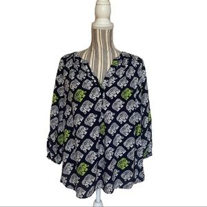 Crown & Ivy Elephant Print Comfy Business Casual Large Blouse